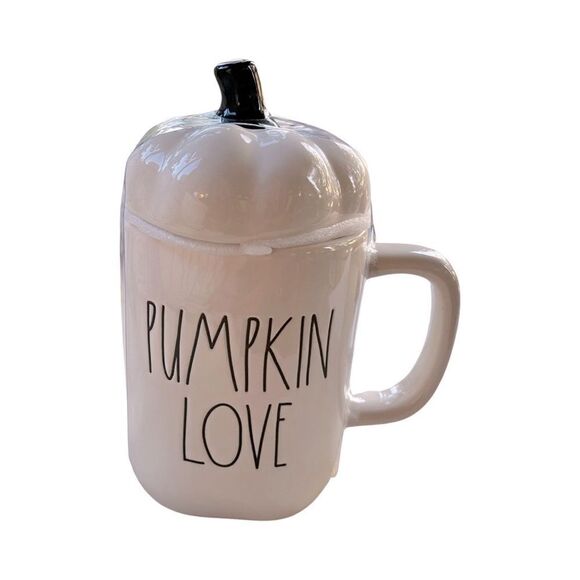 Rae Dunn PUMPKIN LOVE Mug w/Pumpkin Topper White Halloween Ceramic 16 oz NWT - Picture 4 of 4
